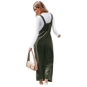 CUPSHE Olive Green Corduroy Wide Leg Overalls Jumpsuit Women's Size M